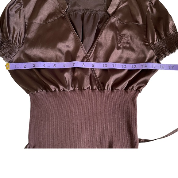 Twik chocolate brown collared wrap Y2K style dress - Picture 12 of 16